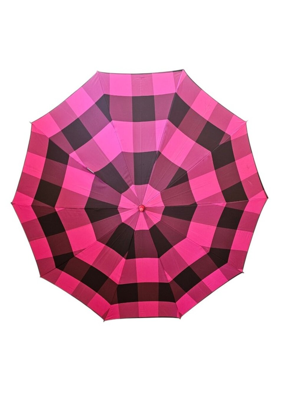 VTG MCM Japanese Umbrella Nylon Pink Black Plaid Checkered W Cover Lucite Handle
